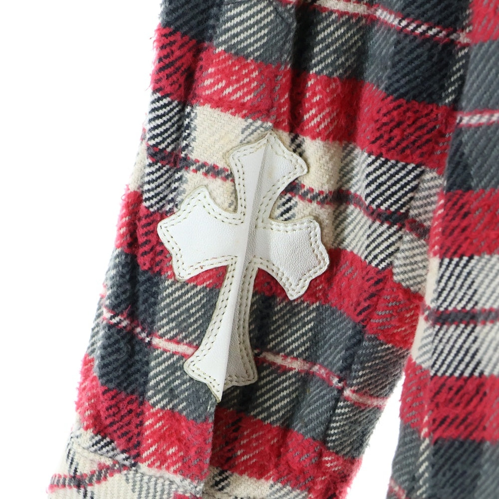 CHROME HEARTS(クロムハーツ) WESTN ウエスタンボタン 袖クロスパッチ スターボールボタン チェック 長袖シャツ ホワイト/レッド