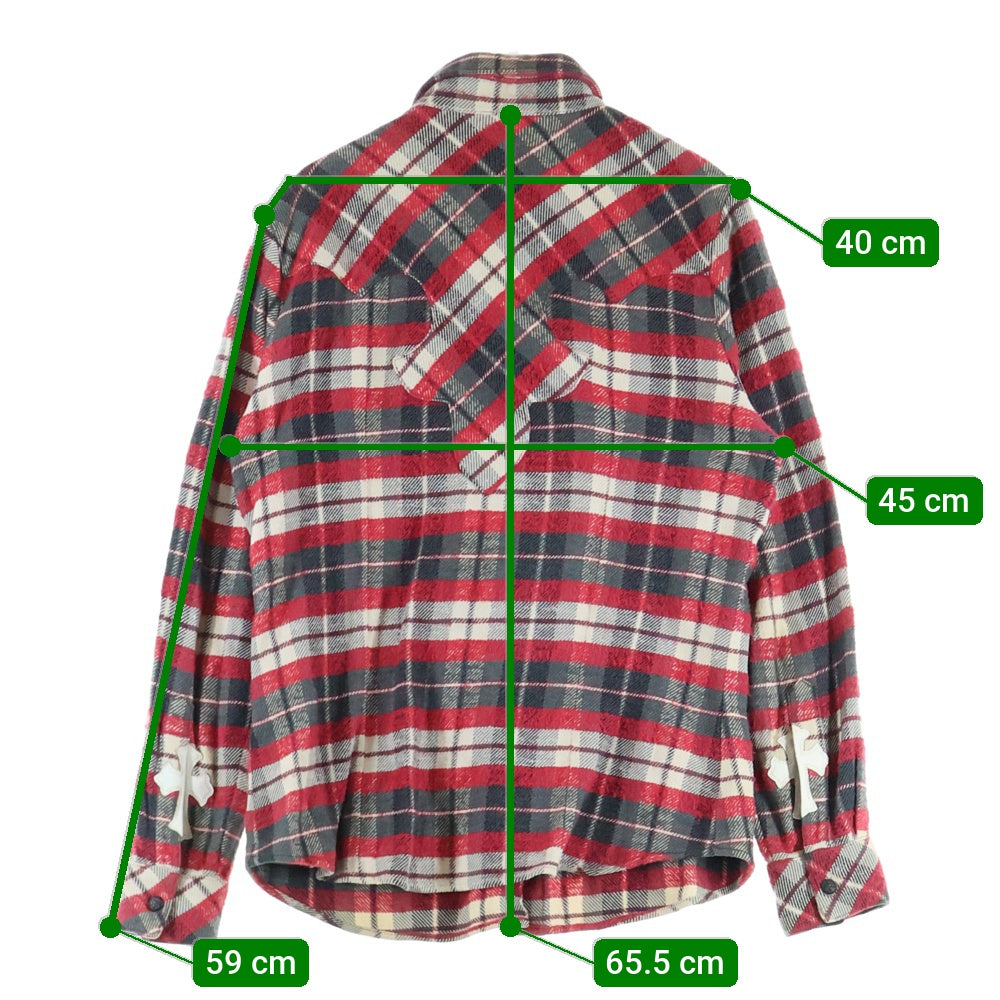 CHROME HEARTS(クロムハーツ) WESTN ウエスタンボタン 袖クロスパッチ スターボールボタン チェック 長袖シャツ ホワイト/レッド