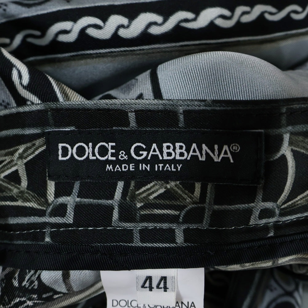 DOLCE & GABBANA(ドルチェアンドガッバーナ) SILK PANTS 総柄 シルクパンツ ブラック/グレー G6MPET HP1TP