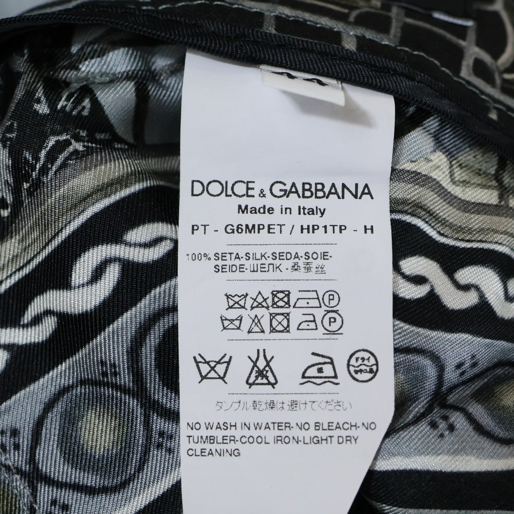 DOLCE & GABBANA(ドルチェアンドガッバーナ) SILK PANTS 総柄 シルクパンツ ブラック/グレー G6MPET HP1TP