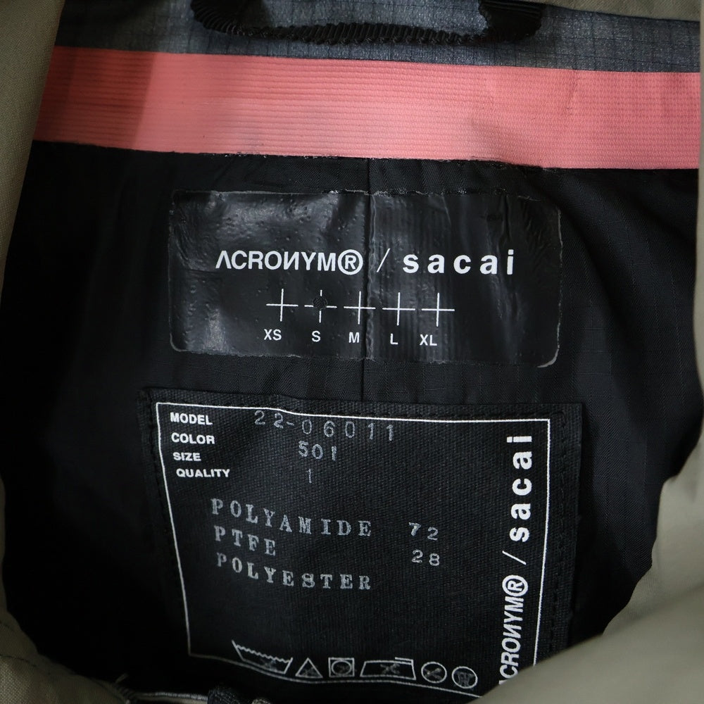 Sacai(サカイ) 22SS ×ACRONYM CROP JACKET アクロニウム ジップアップ フード クロップドジャケット ベージュ レディース 22-06011