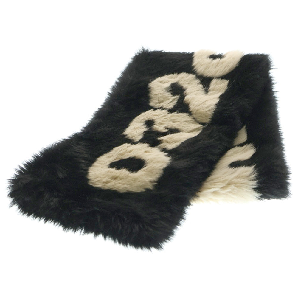 032c(ゼロスリーツーシー ) 24AW Anti-Gauguin Faux Fur Scarf ロゴデザイン フェイクファー スカーフ ブラック F24-UAW-3303-050