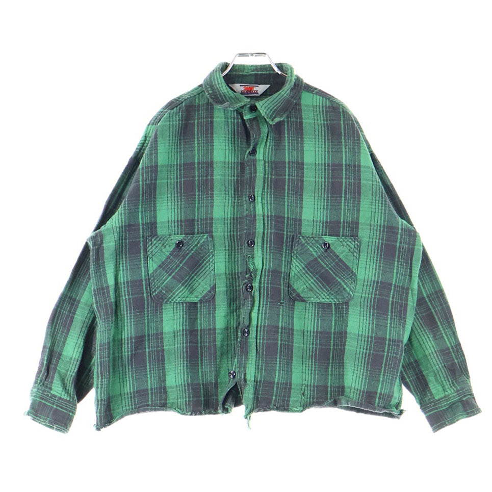 SAINT MICHAEL(セントマイケル) 24SS FRNL CHECK SHIRTS FRNL フランネル ダメージ加工 チェック長袖シャツ グリーン SM-YS8-0000-024