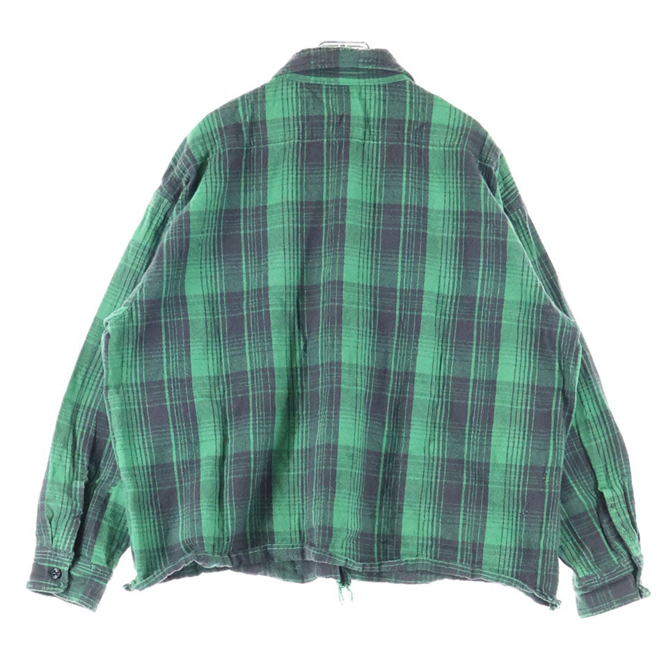 SAINT MICHAEL(セントマイケル) 24SS FRNL CHECK SHIRTS FRNL フランネル ダメージ加工 チェック長袖シャツ グリーン SM-YS8-0000-024