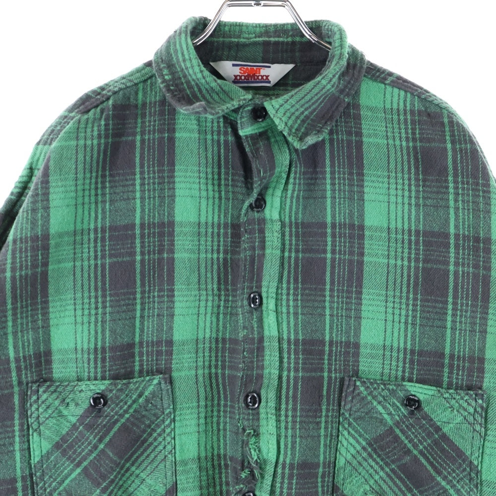 SAINT MICHAEL(セントマイケル) 24SS FRNL CHECK SHIRTS FRNL フランネル ダメージ加工 チェック長袖シャツ グリーン SM-YS8-0000-024
