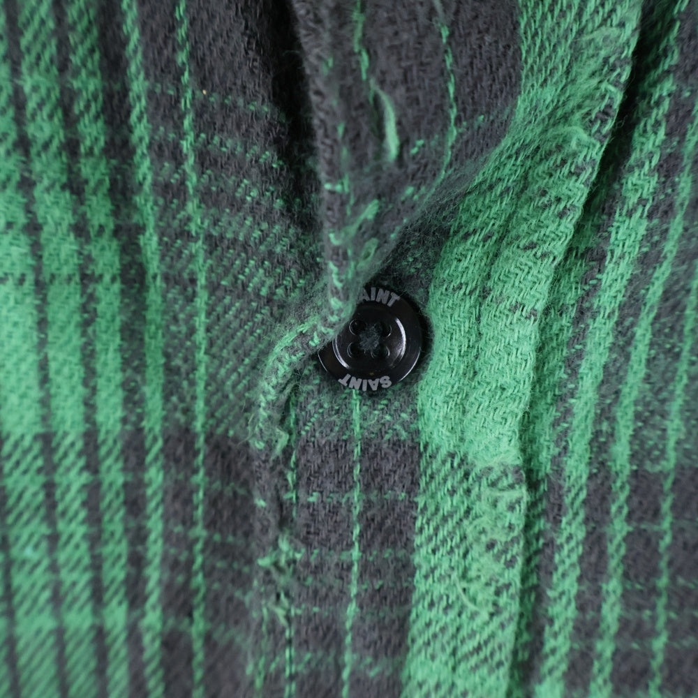 SAINT MICHAEL(セントマイケル) 24SS FRNL CHECK SHIRTS FRNL フランネル ダメージ加工 チェック長袖シャツ グリーン SM-YS8-0000-024