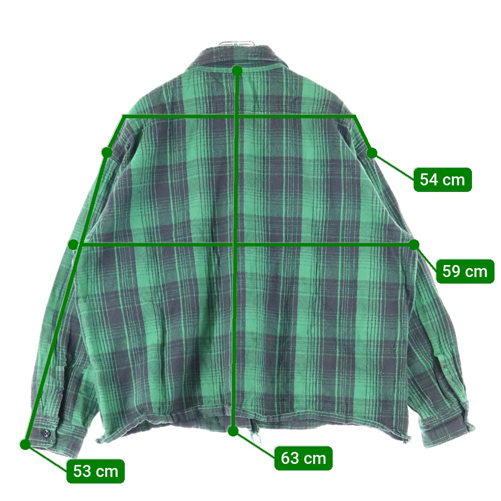 SAINT MICHAEL(セントマイケル) 24SS FRNL CHECK SHIRTS FRNL フランネル ダメージ加工 チェック長袖シャツ グリーン SM-YS8-0000-024