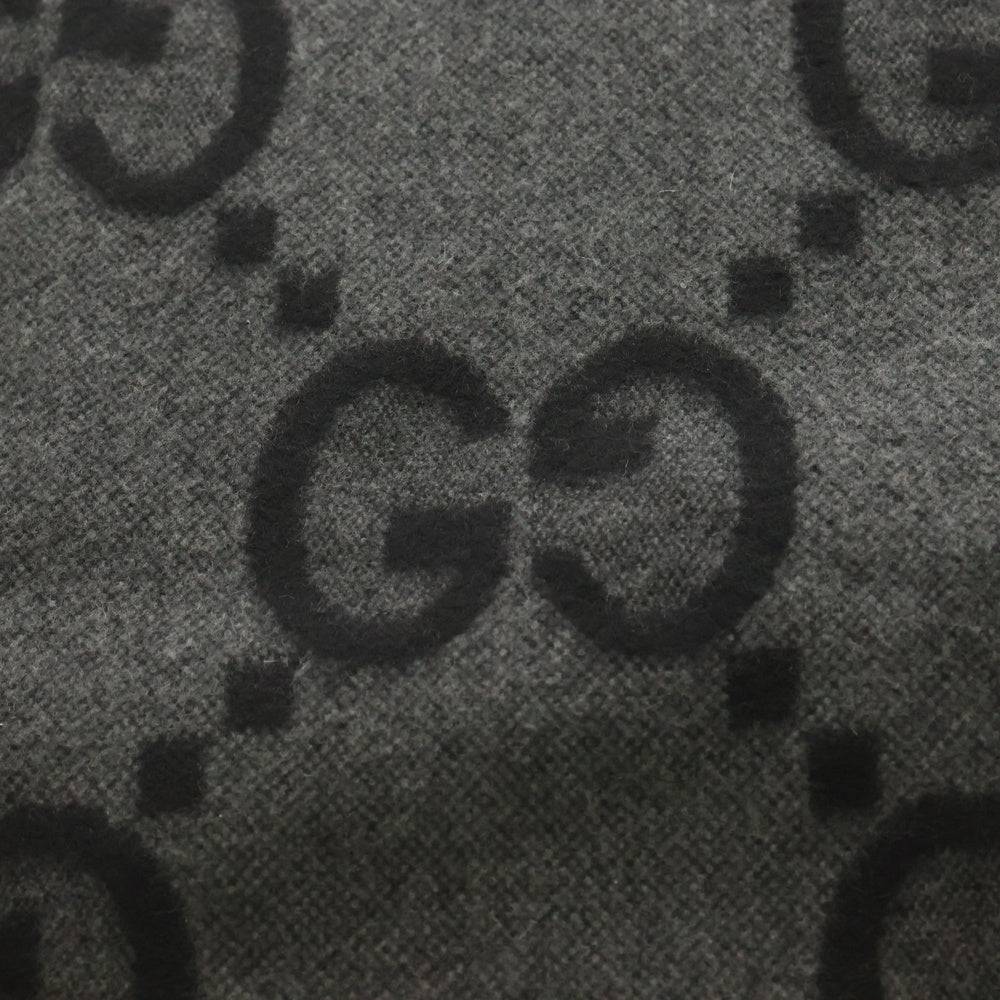 GUCCI(グッチ) Cashmere Knit Scarf GGロゴ カシミヤマフラー スカーフ グレー 674275 4GABX