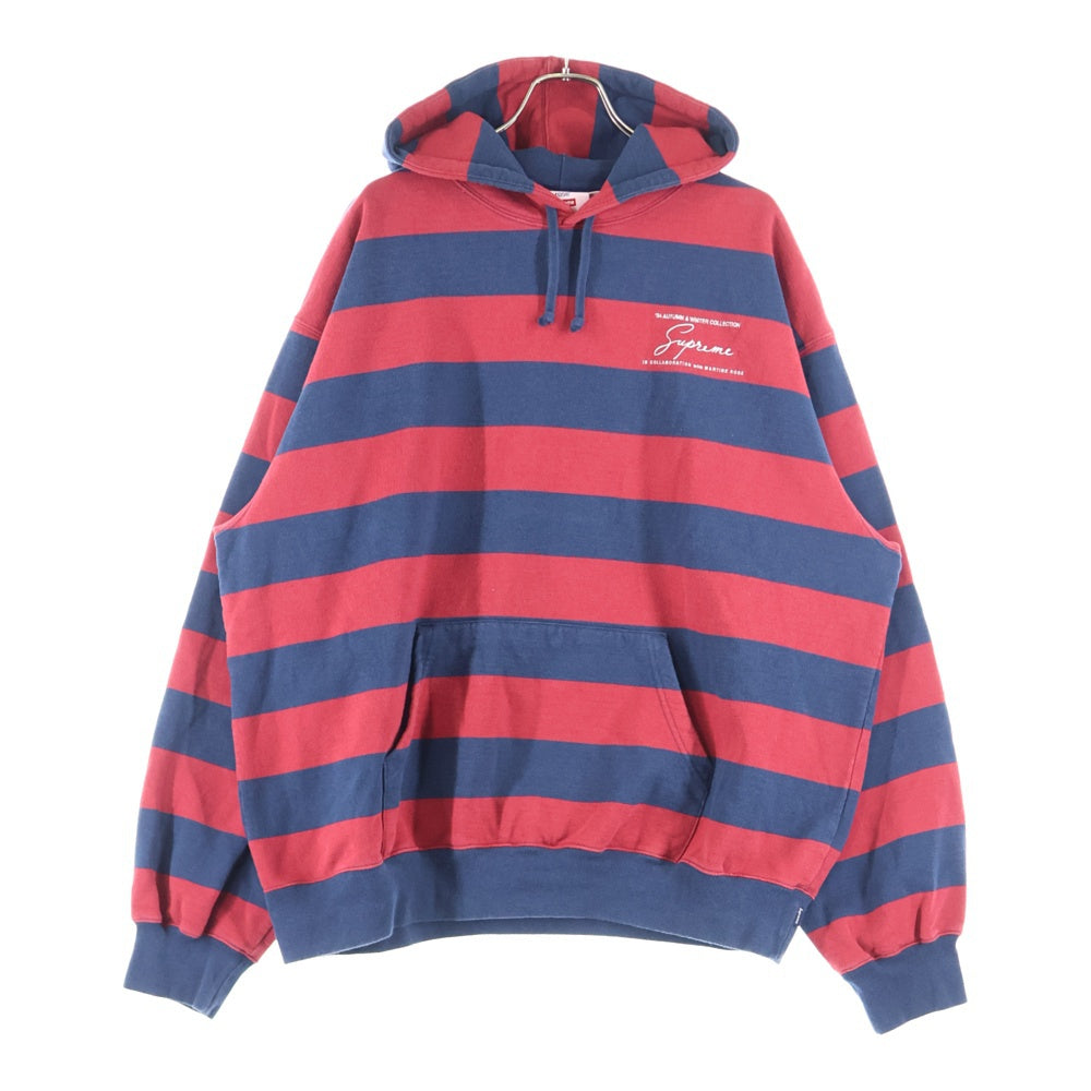 SUPREME(シュプリーム) 24AW ×Martine Rose Hooded Sweatshirt マーティンローズ ボーダー プルオーバースウェットパーカー フーディー レッド/ネイビー