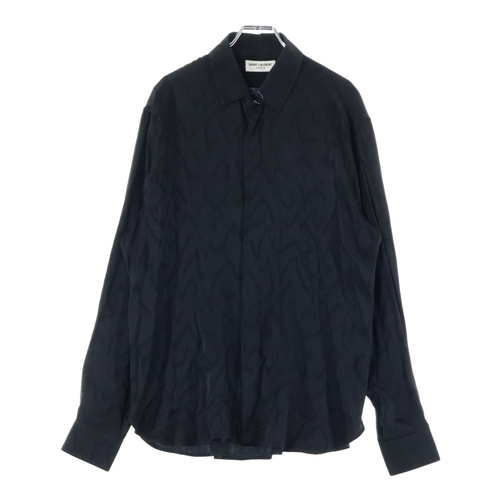 SAINT LAURENT PARIS(サンローランパリ) Silk Shirt イブカラークラシック シルク長袖シャツ ブラック 646850 Y2G27