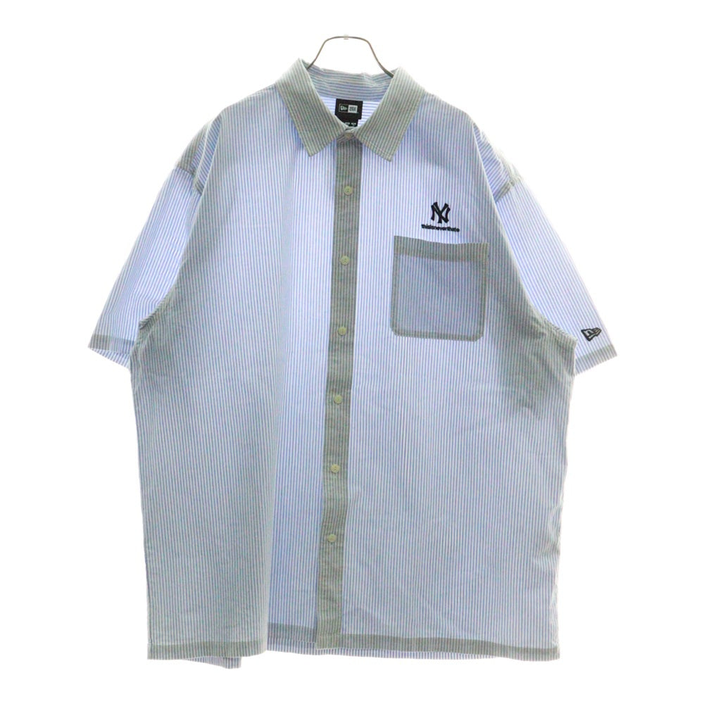 NEW ERA(ニューエラ) 24SS ×thisisneverthat NY ディスイズネバーザット ニューヨークヤンキース ストライプ半袖シャツ ホワイト/ライトブルー