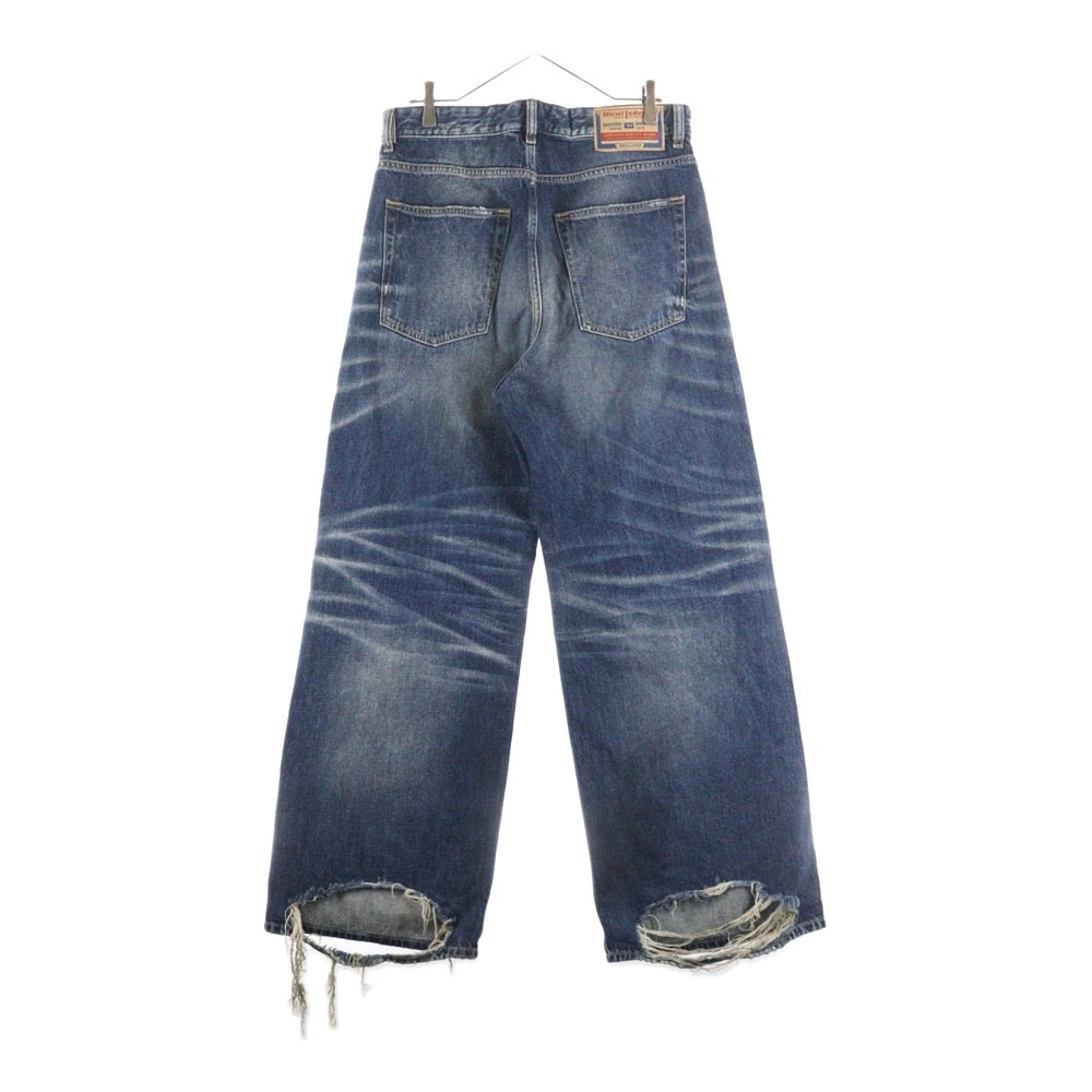 DIESEL(ディーゼル) D-Rise ダメージ加工 ワイドストレート デニムパンツ ボトムス ジーンズ インディゴ A06371