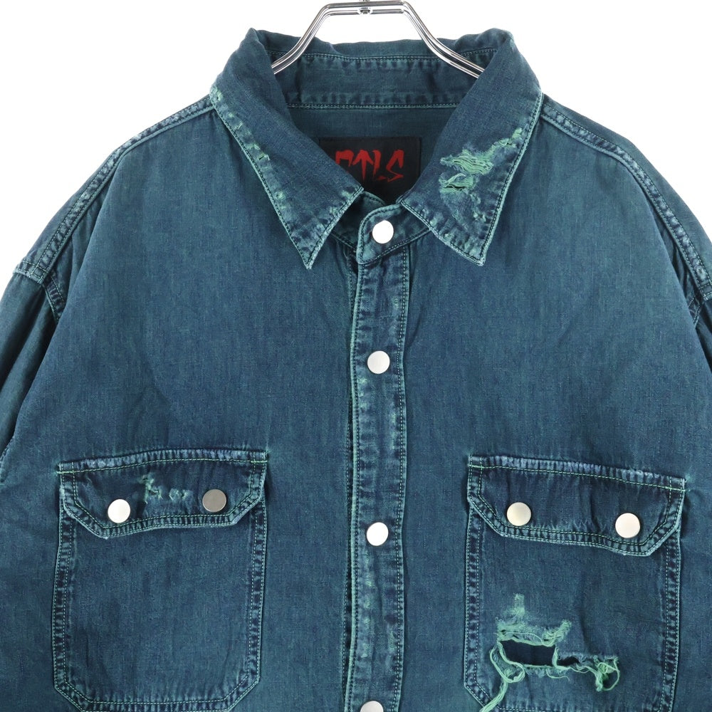 cvtvlist(カタリスト) L/S Shirt バックロゴ ダメージ加工長袖シャツ グリーン