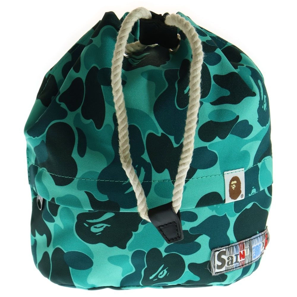SAINT MICHAEL(セントマイケル) 24SS ×A BATHING APE AP ROPE SNAP BAG アベイシングエイプ カモフラージュ 迷彩巾着バッグ ブルー SM-YS8-0000-C36