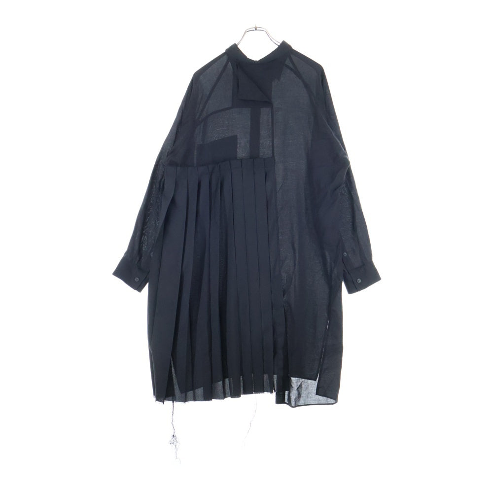 Yohji Yamamoto POUR HOMME(ヨウジヤマモト プールオム) プリーツ布付き 長袖ロングシャツ ブラック HS-B55-216