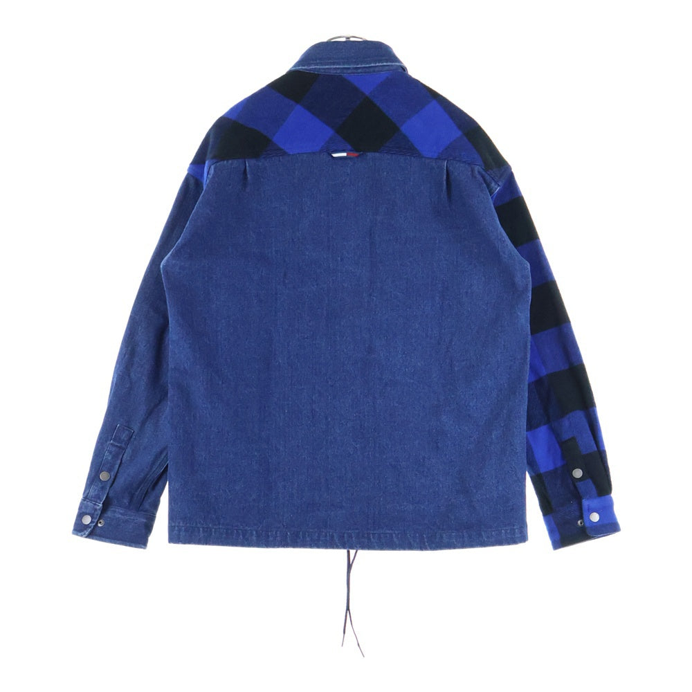 TOMMY JEANS(トミージーンズ) アシンメトリー ドッキング チェックデニム シャツジャケット ブルー