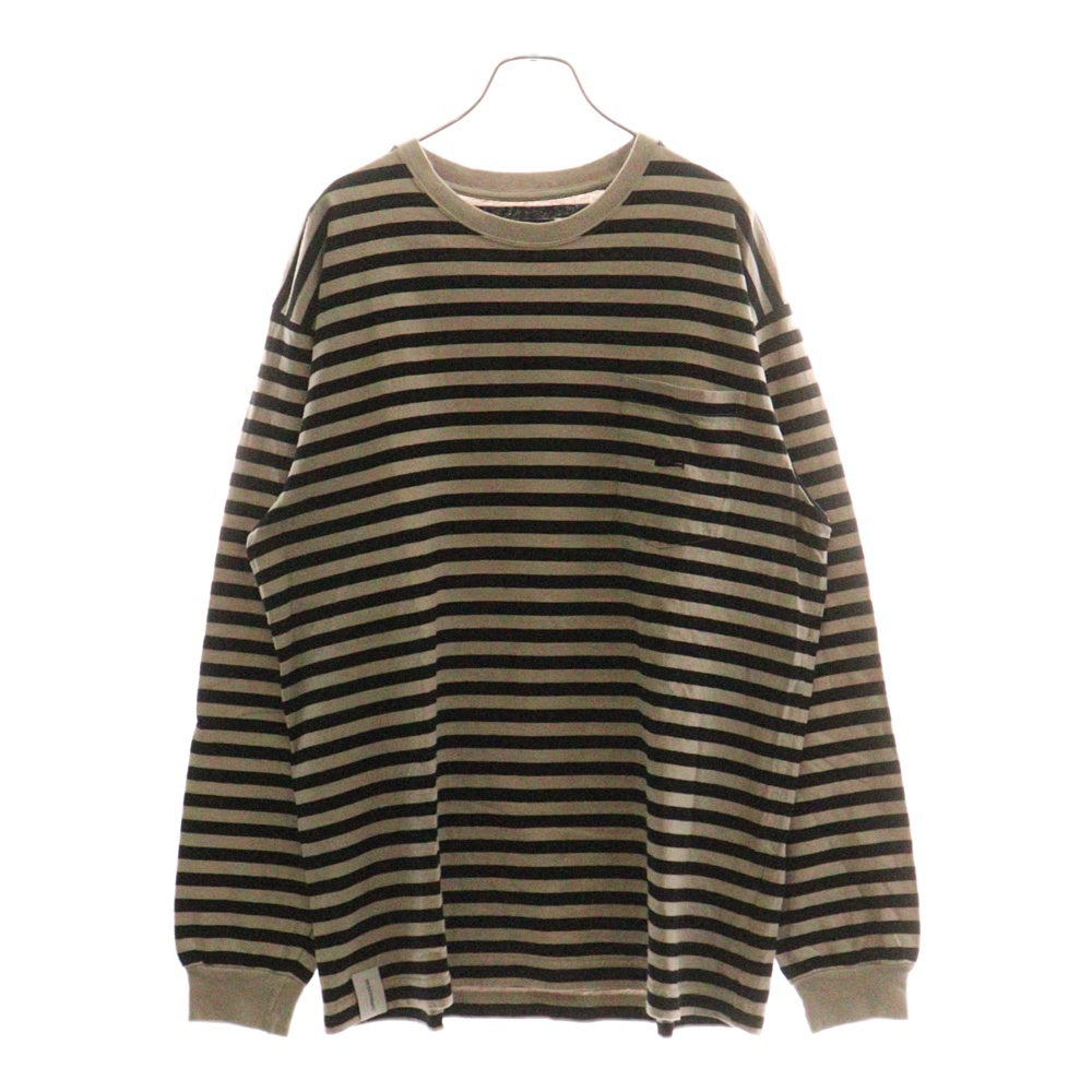 DESCENDANT(ディセンダント) ボーダーデザイン クルーネック 長袖Tシャツ ベージュ/ブラック