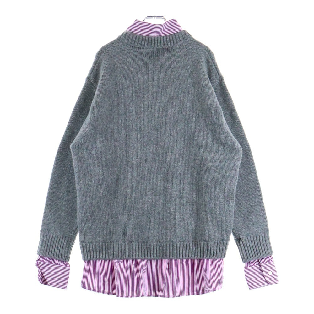 BALENCIAGA(バレンシアガ) Layered Shirt V-Neck Sweater シャツレイヤード Vネックニットセーター グレー レディース 852981 T1712
