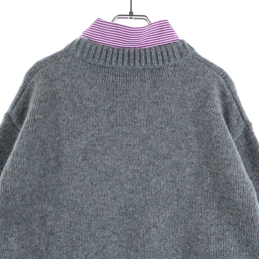 BALENCIAGA(バレンシアガ) Layered Shirt V-Neck Sweater シャツレイヤード Vネックニットセーター グレー レディース 852981 T1712