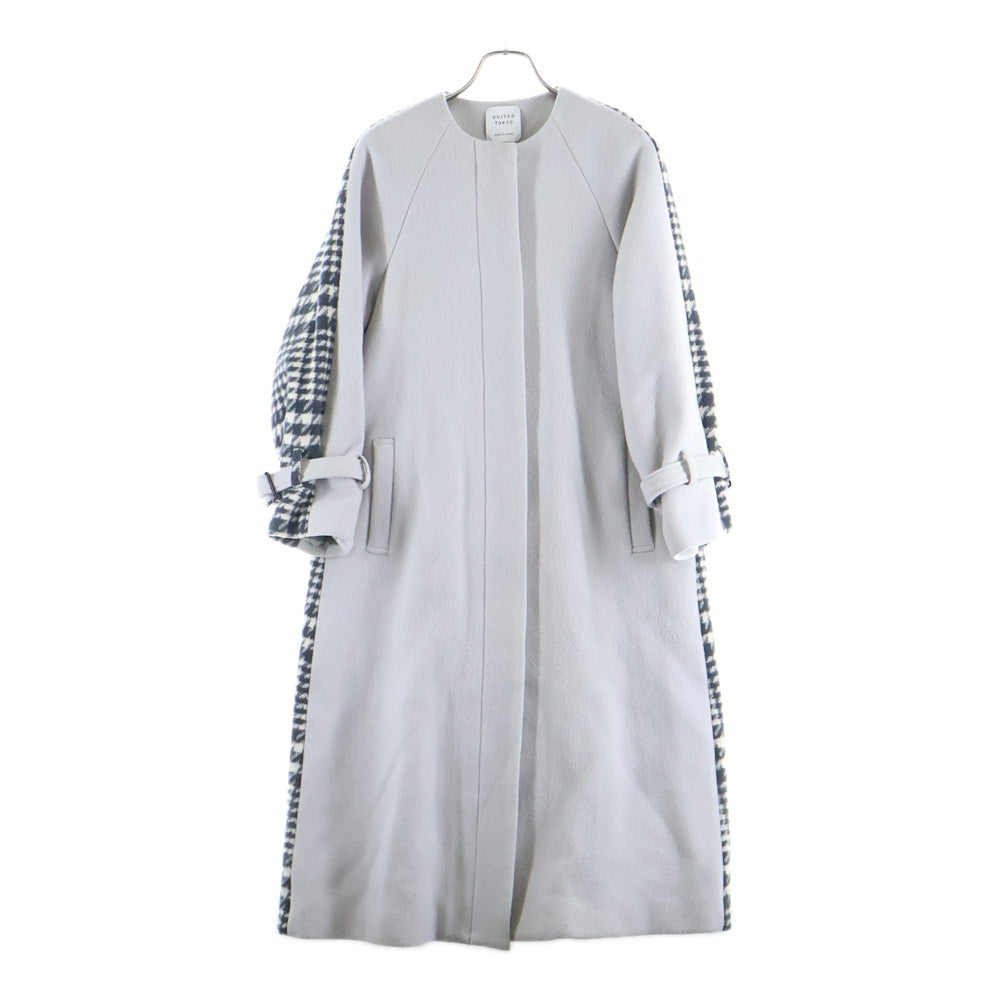 UNITED TOKYO(ユナイテッド トウキョウ) バックチェックフレアコート ノーカラーロングコート グレー レディース 142651003