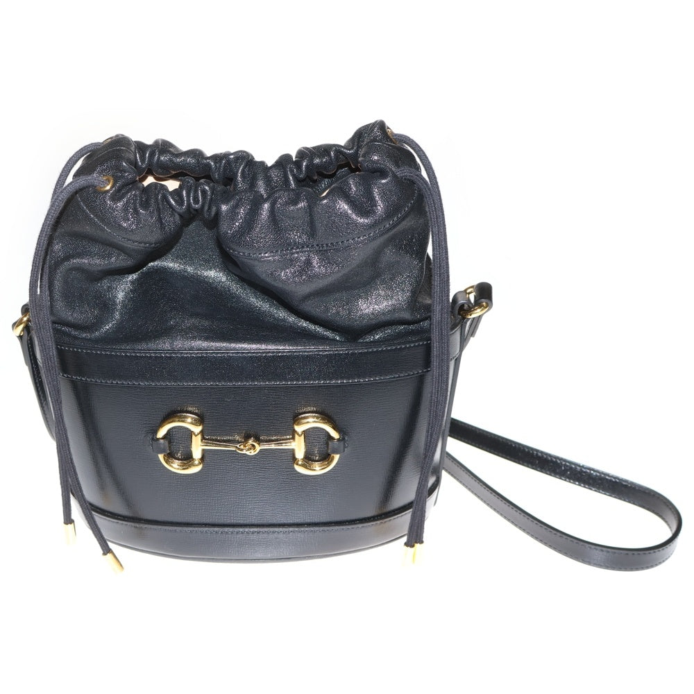 GUCCI(グッチ) Horsebit bucket Bag ホースビット レザーショルダーバッグ バケットバッグ ブラック 602118