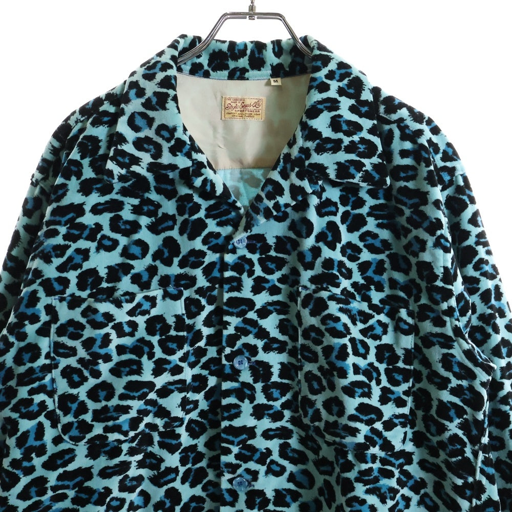 Style Eyes(スタイルアイズ) Mid 1950S Style Velveteen Sports Shirt レオパード ベロア長袖シャツ ブルー SE28973