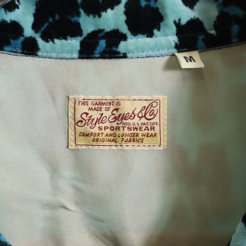 Style Eyes(スタイルアイズ) Mid 1950S Style Velveteen Sports Shirt レオパード ベロア長袖シャツ ブルー SE28973