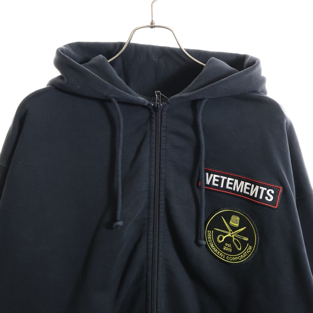 VETEMENTS(ヴェトモン) 20SS Police PatchedZzip Up Hoodie ポリスパッチ ジップアップスウェットパーカー フーディー ブラック SS20TR316