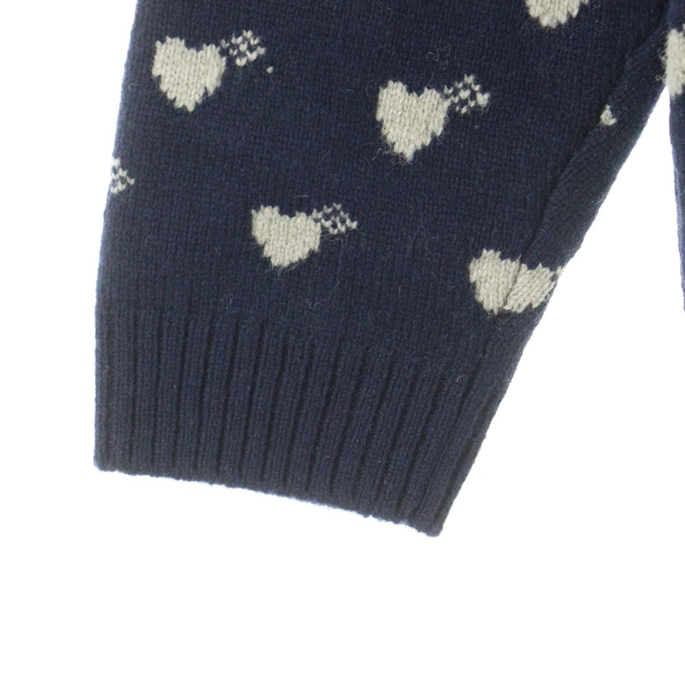 HUMAN MADE(ヒューマンメイド) Heart Knit Sweater ハート総柄 クルーネックウールニットセーター ネイビー