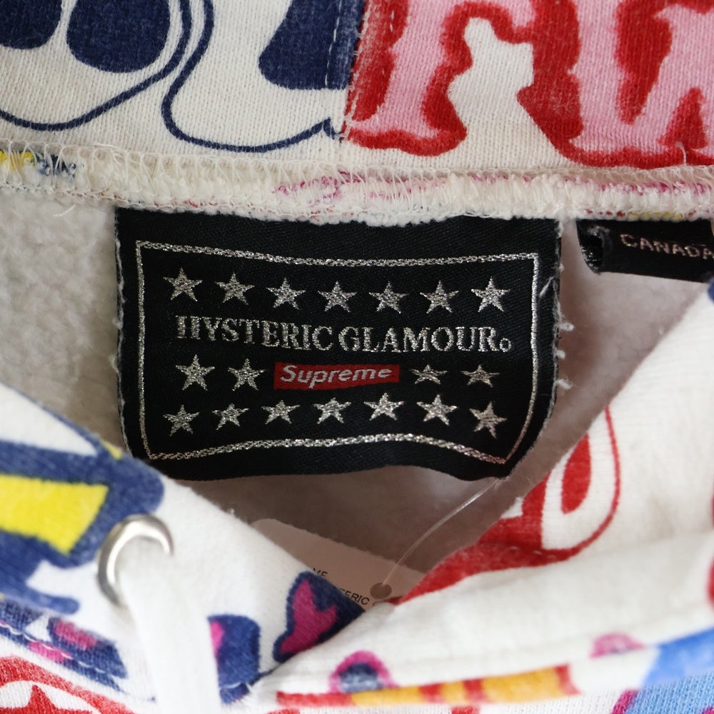 SUPREME(シュプリーム) 17AW ×HYSTERIC GLAMOUR Text Hoodie ヒステリックグラマー テキスト 総柄プルオーバースウェットパーカー フーディー ホワイト