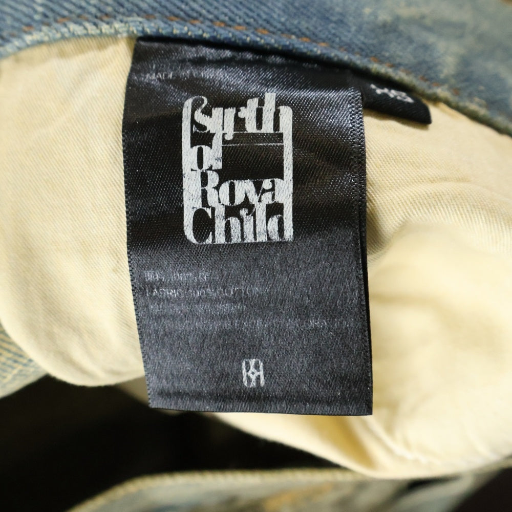 BIRTH OF ROYAL CHILD(バースオブロイヤルチャイルド) Dirty-Washed Brushing Wax Baggy Denim ダメージ加工 ワックスバギーデニムパンツ インディゴ