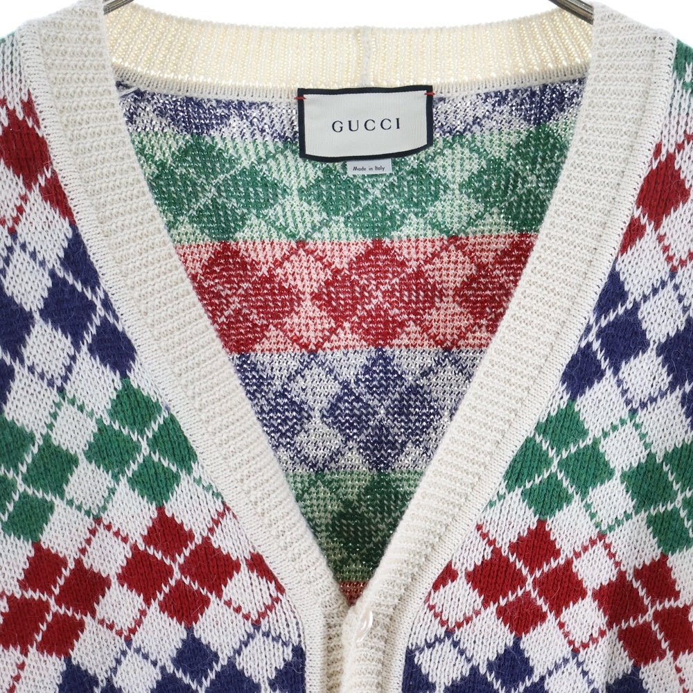 GUCCI(グッチ) ARGYLLE CHECK CARDIGAN アーガイルチェック ニットカーディガン マルチ 595464 XKAXT