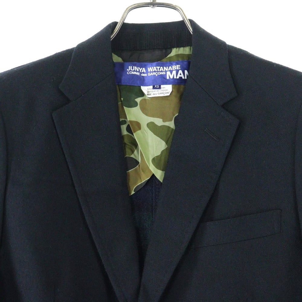 JUNYA WATANABE COMME des GARCONS(ジュンヤワタナベ コムデギャルソン) エルボーパッチ バックニット切り替え 裏地カモ テーラードジャケット ブラック/グリーン