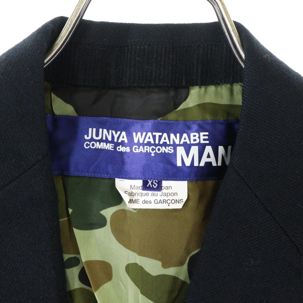 JUNYA WATANABE COMME des GARCONS(ジュンヤワタナベ コムデギャルソン) エルボーパッチ バックニット切り替え 裏地カモ テーラードジャケット ブラック/グリーン