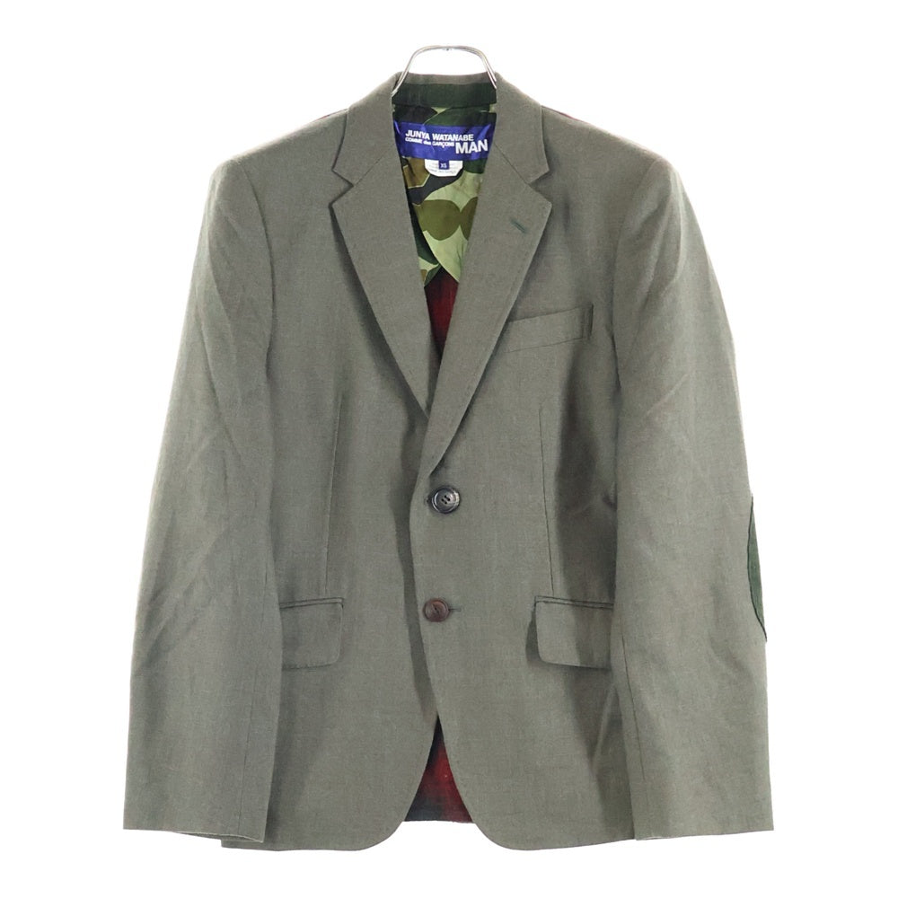 JUNYA WATANABE COMME des GARCONS(ジュンヤワタナベ コムデギャルソン) エルボーパッチ バックニット切り替え 裏地カモ テーラードジャケット ブラウン/レッド