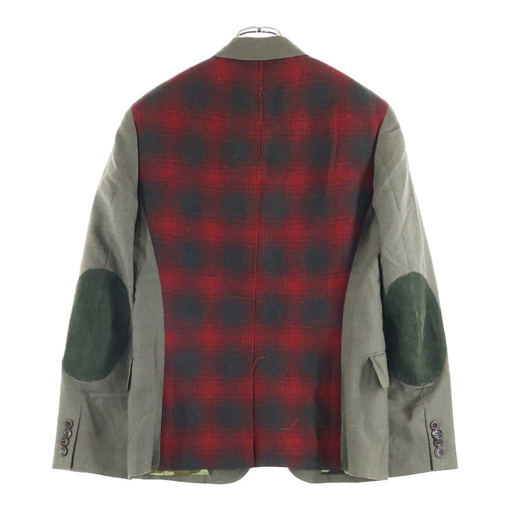 JUNYA WATANABE COMME des GARCONS(ジュンヤワタナベ コムデギャルソン) エルボーパッチ バックニット切り替え 裏地カモ テーラードジャケット ブラウン/レッド