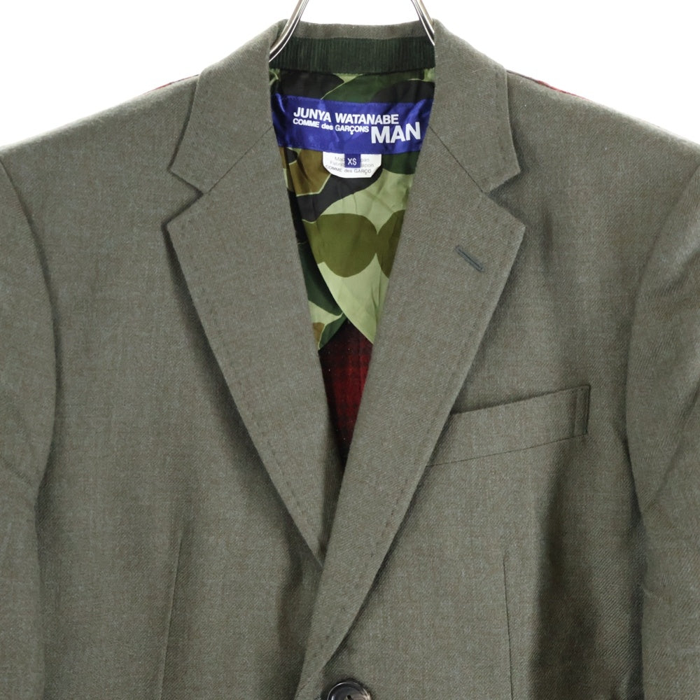 JUNYA WATANABE COMME des GARCONS(ジュンヤワタナベ コムデギャルソン) エルボーパッチ バックニット切り替え 裏地カモ テーラードジャケット ブラウン/レッド