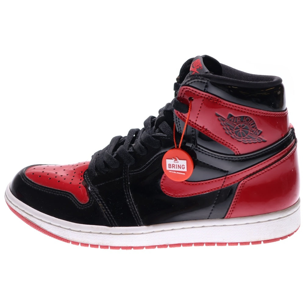 NIKE(ナイキ) AIR JORDAN1 HIGH OG エアジョーダン1 パテントブレッド ハイカットスニーカー ブラック/レッド US9.5/27.5cm 555088-063