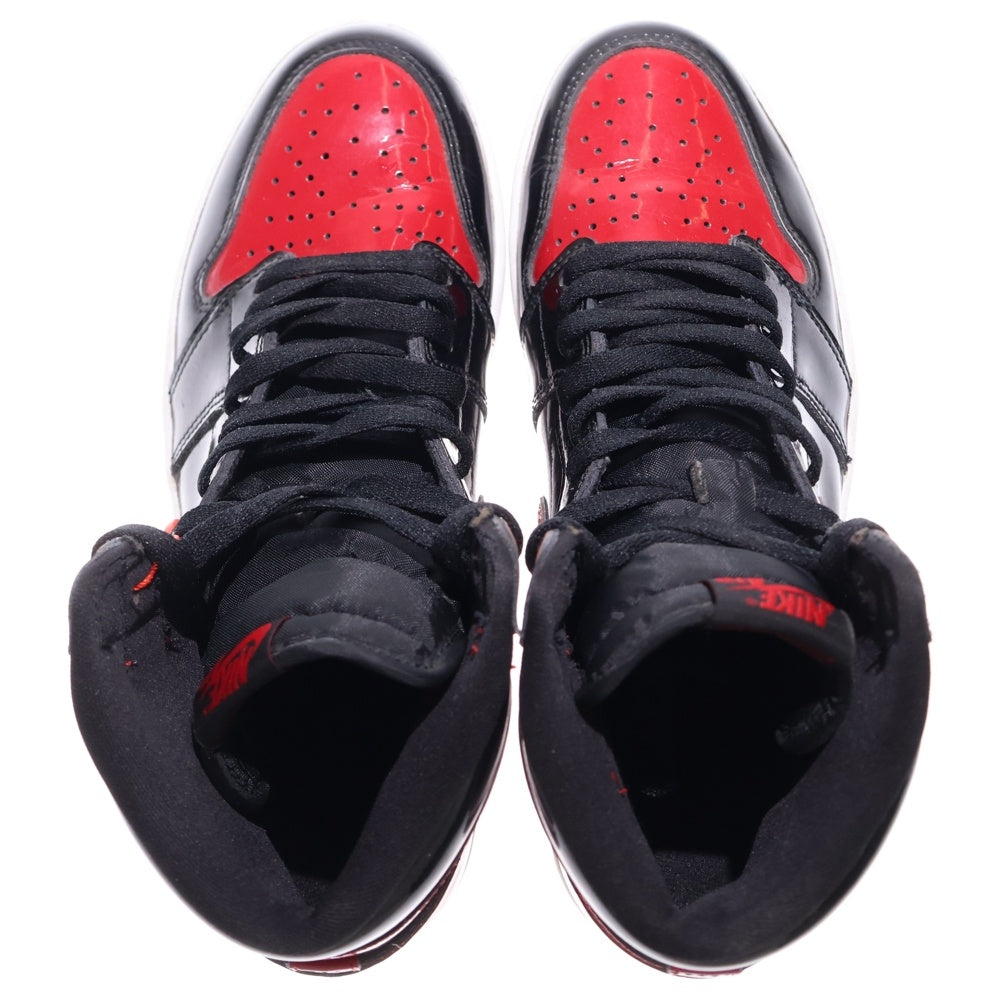NIKE(ナイキ) AIR JORDAN1 HIGH OG エアジョーダン1 パテントブレッド ハイカットスニーカー ブラック/レッド US9.5/27.5cm 555088-063