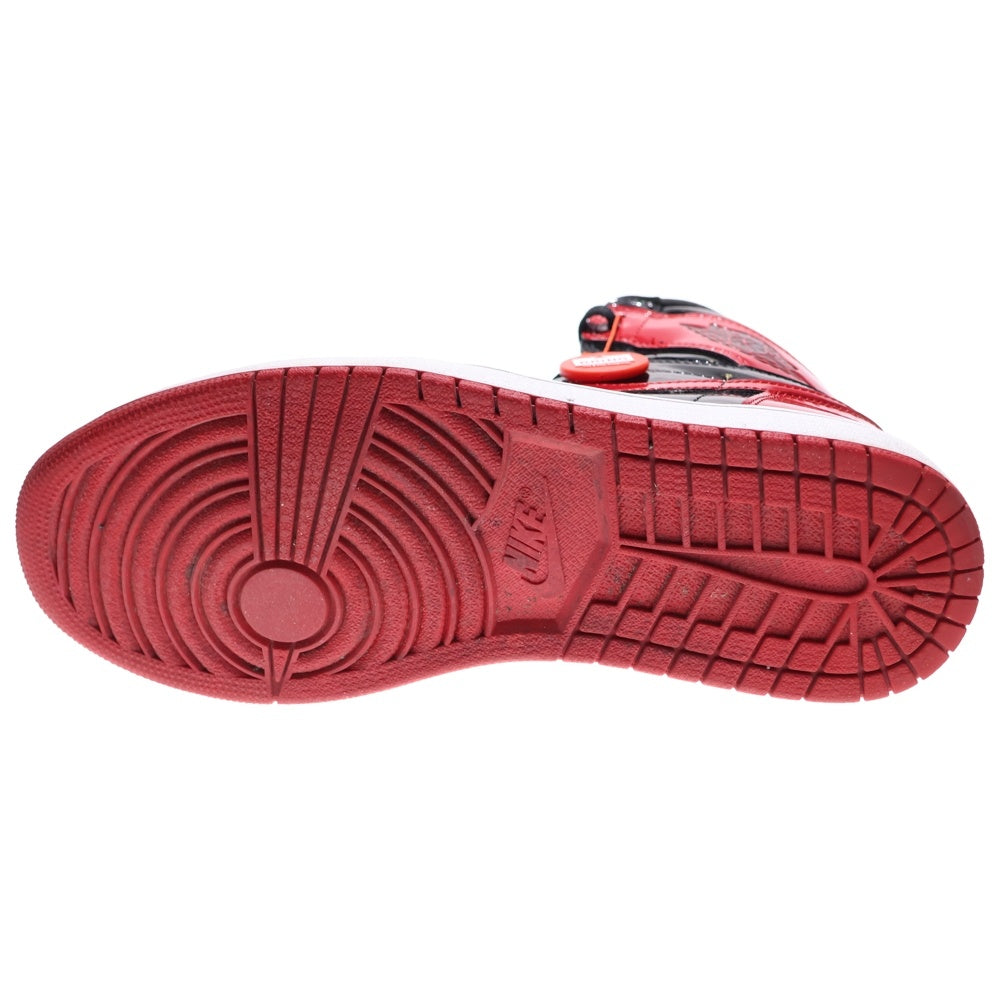 NIKE(ナイキ) AIR JORDAN1 HIGH OG エアジョーダン1 パテントブレッド ハイカットスニーカー ブラック/レッド US9.5/27.5cm 555088-063