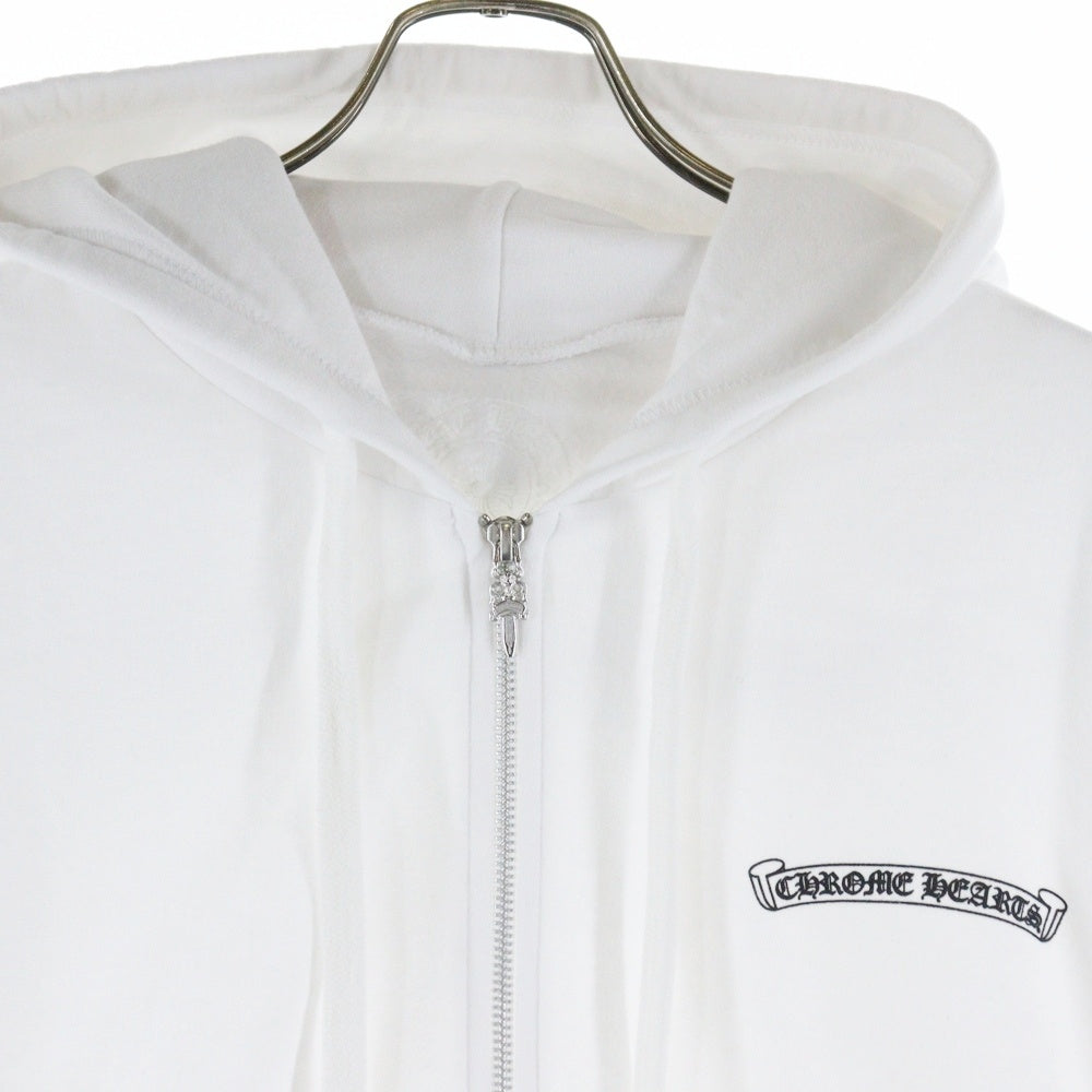 CHROME HEARTS(クロムハーツ) SWTSHRT HD ZIP スクロールラベルプリント ダガージップ ジップアップスウェットパーカー フーディー ホワイト