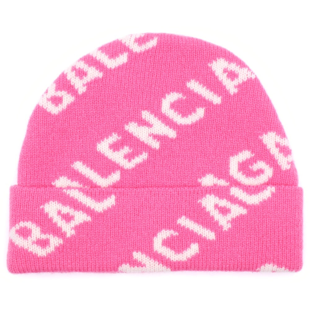 BALENCIAGA(バレンシアガ) Logo Knit Beanie ロゴ総柄 ニットビーニー ニット帽 ピンク 633717 T1567