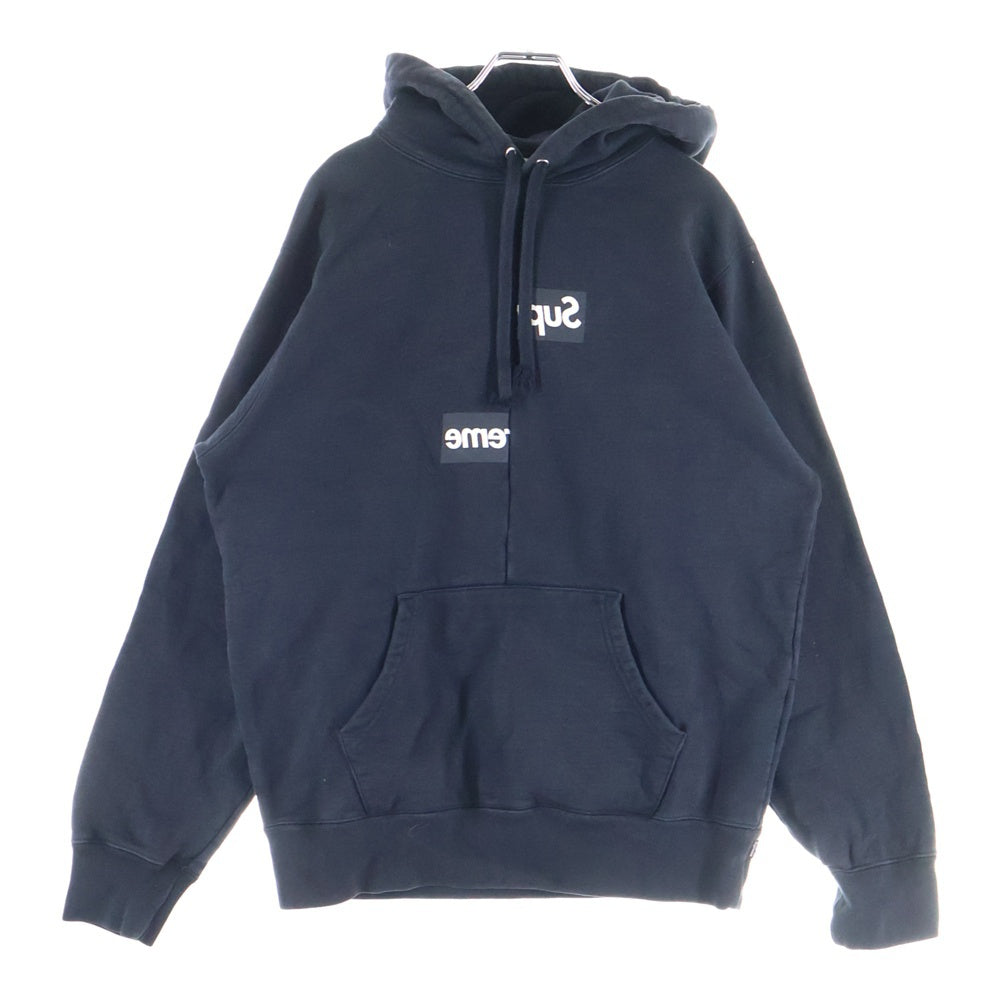 SUPREME(シュプリーム) 18AW ×COMME des GARCONS SHIRT Split Box Logo Hooded Sweatshirt コムデギャルソンシャツ スプリット ボックスロゴ プルオーバースウェットパーカー ブラック