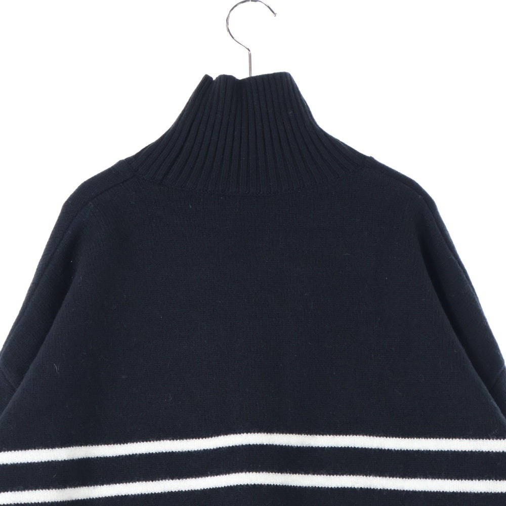 AMI Alexandre Mattiussi(アミアレクサンドルマテュッシ) Heart Striped Roll Neck Knit Sweater ハートロゴ ボーダーハイネックニットセーター ブラック UKS404.018