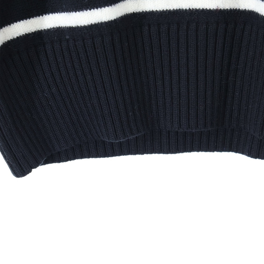 AMI Alexandre Mattiussi(アミアレクサンドルマテュッシ) Heart Striped Roll Neck Knit Sweater ハートロゴ ボーダーハイネックニットセーター ブラック UKS404.018