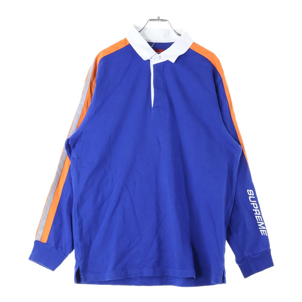 SUPREME(シュプリーム) 18SS Reflective Sleeve Stripe Rugby リフレクティブ ストライプ ラグビーシャツ 長袖シャツ ブルー