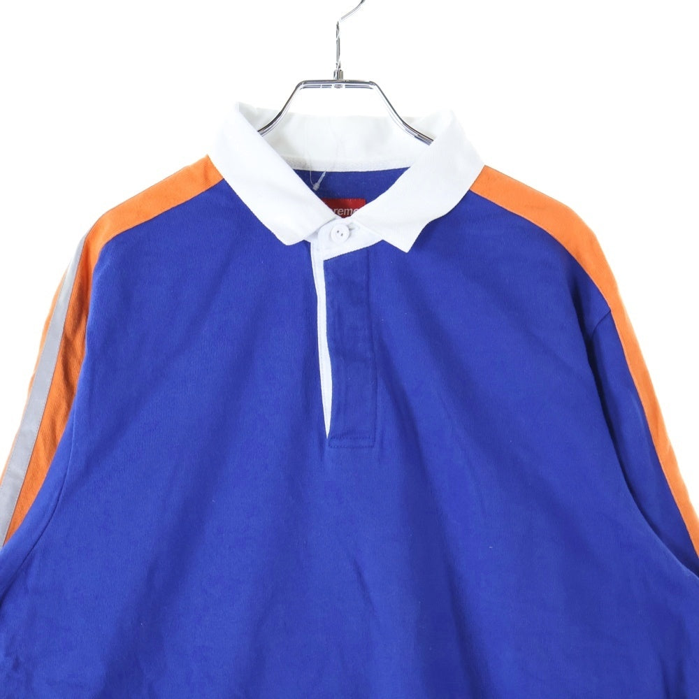 SUPREME(シュプリーム) 18SS Reflective Sleeve Stripe Rugby リフレクティブ ストライプ ラグビーシャツ 長袖シャツ ブルー
