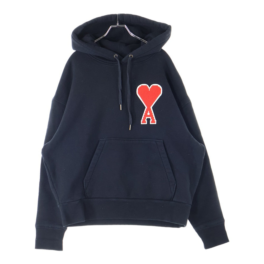 AMI Alexandre Mattiussi(アミアレクサンドルマテュッシ) Hoodie ハートロゴパッチ プルオーバースウェットパーカー フーディー ブラック H19J038.746