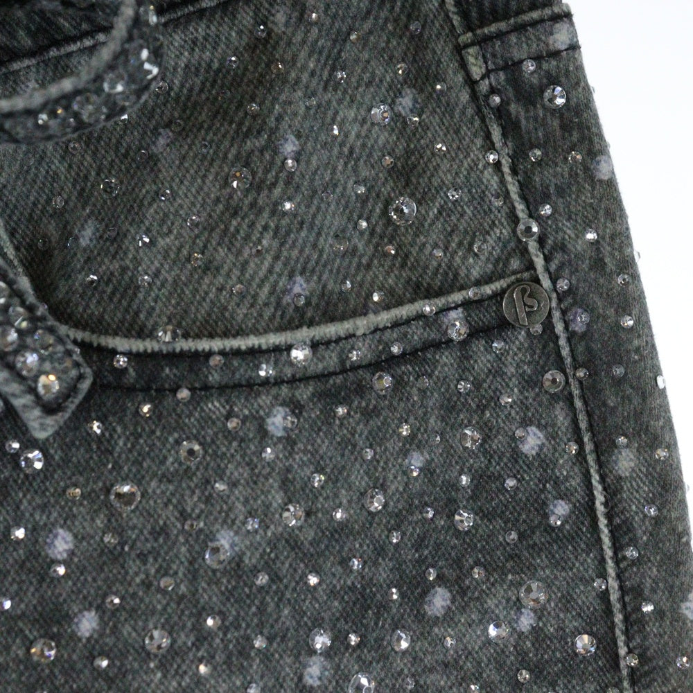 BIRTH OF ROYAL CHILD(バースオブロイヤルチャイルド) 3D Printing Washed Full Diamond Denim ラインストーン装飾 デニムパンツ グレー