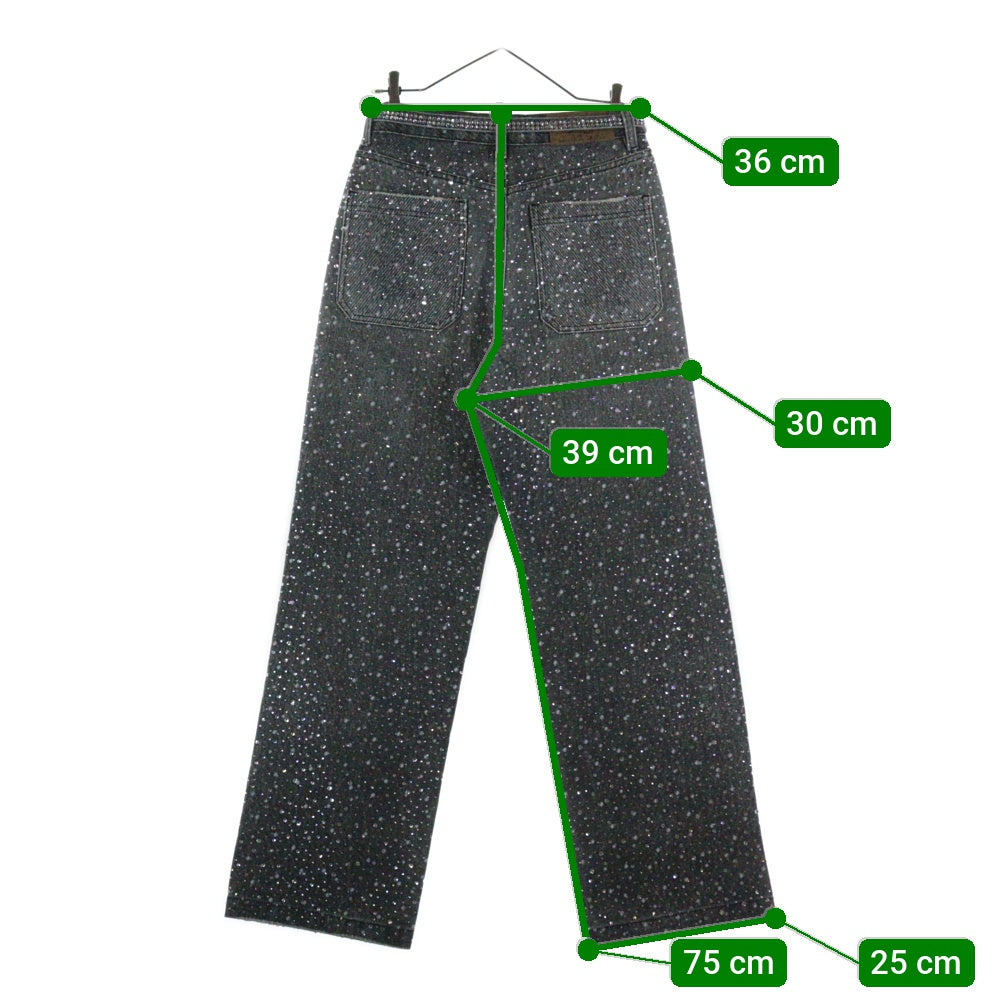 BIRTH OF ROYAL CHILD(バースオブロイヤルチャイルド) 3D Printing Washed Full Diamond Denim ラインストーン装飾 デニムパンツ グレー